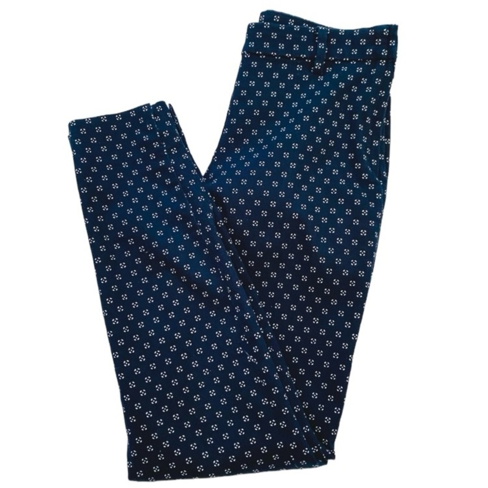 H&M PANTS NAVY BLUE WHITE FLORAL SIZE 4 ANKLE OFFICE CAREER PREPPY